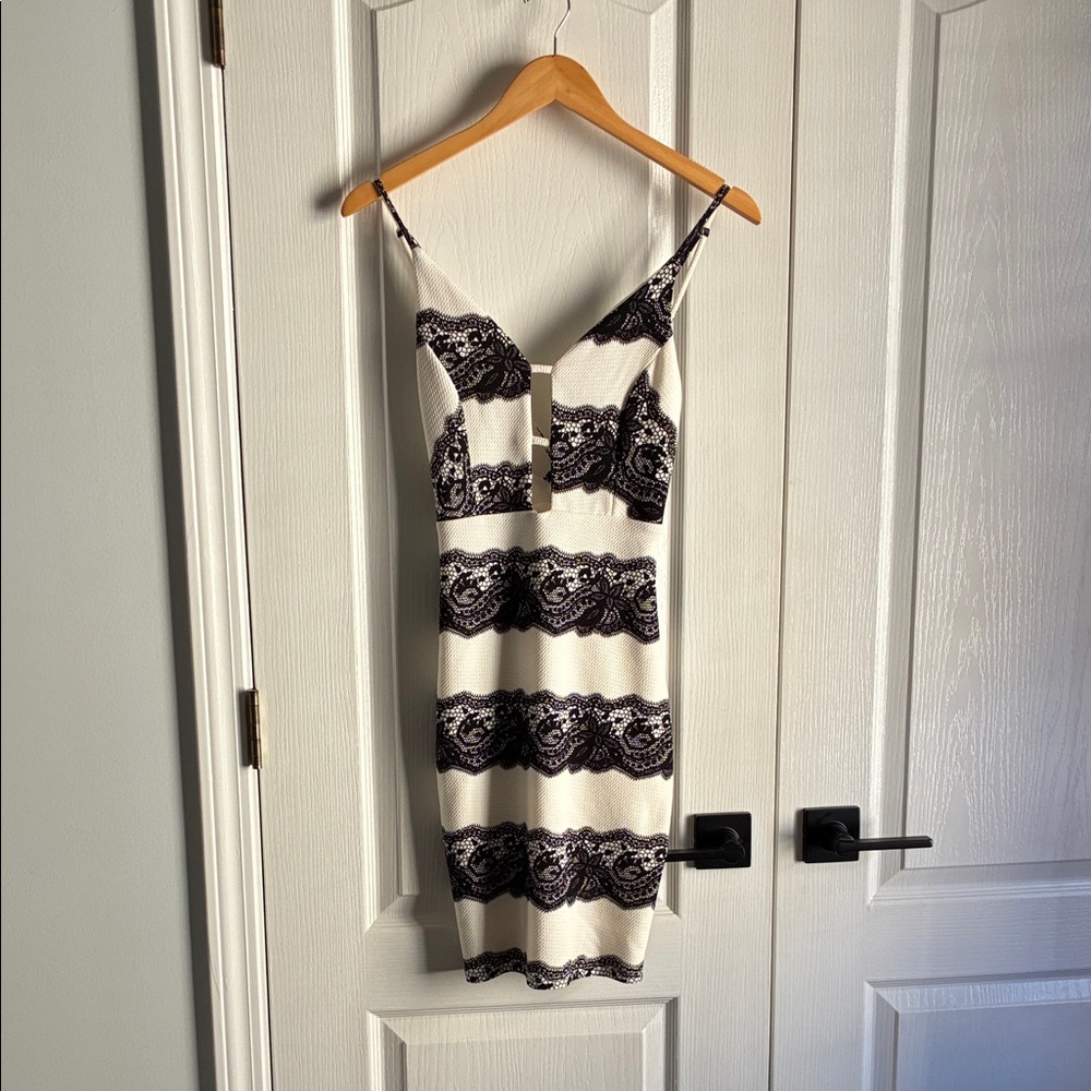 fab'rik Black and White Striped Mini Dress